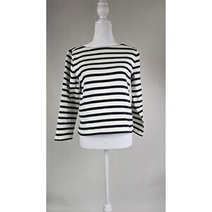 J.Crew Classic Fit Striped Boatneck Long Sleeve Top Navy Ivory Small